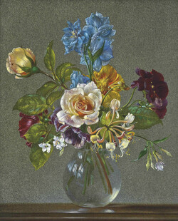 花瓶中的多彩花卉静物画