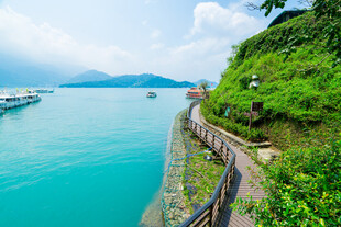 海边翠绿栈道与碧蓝海水