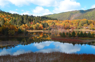 秋日山林湖景倒影如画
