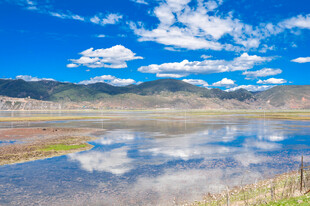蓝天碧水间的美丽湖景