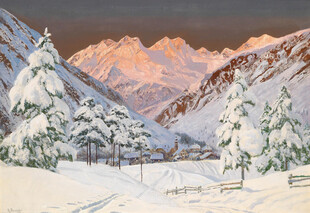 冬日雪山松林美景
