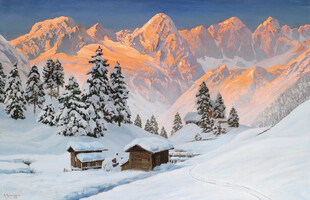 雪覆山林中的温馨小屋
