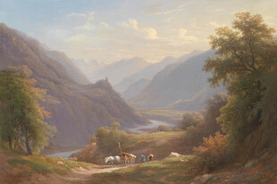 山间田园风光油画美景