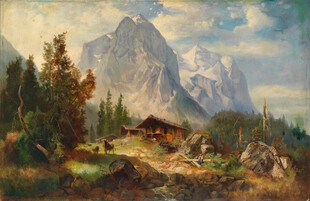 山间美景油画风景图