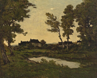 乡村河畔黄昏美景