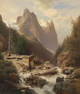 山间溪流旁的壮美山景