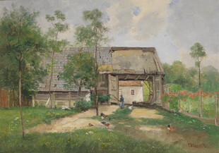 乡村田园小屋风景油画