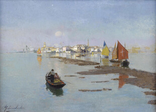 海滨小船风景图
