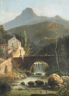 山间石桥旁的宁静风景