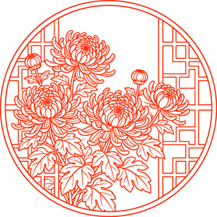 圆形中式菊花镂空图案