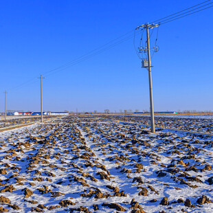 雪覆农田与电线杆景观