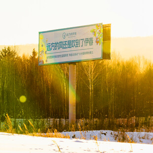 冬日雪野中的广告牌