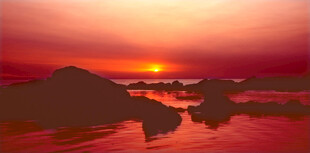 夕阳下的海边礁石美景