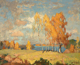 秋日田野风景油画