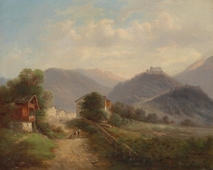 田园山间风景油画作品