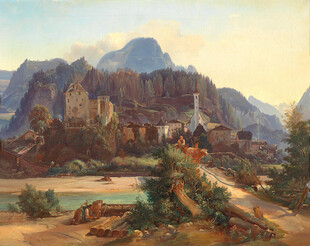山间城堡风景油画