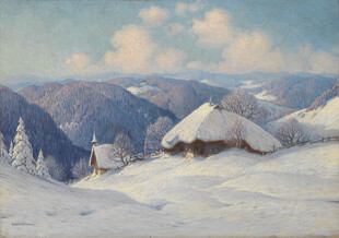 冬日雪覆山村美景