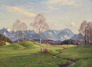 山间草地风景油画