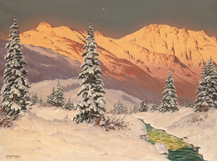 冬日雪山松林美景