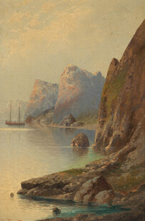 海边山峦风景油画