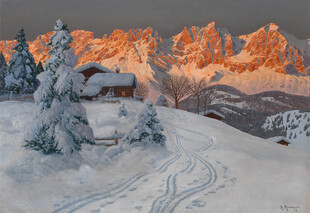 雪后山间小屋的绝美风光