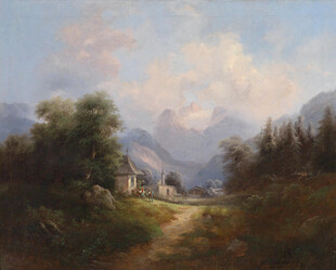 田园山间风景油画