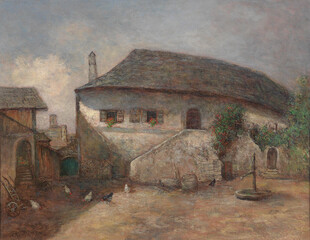 乡村小屋风景油画