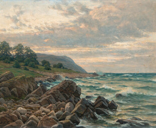 海边岩石风景油画