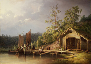 河畔木屋风景