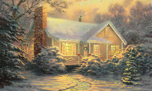 冬日温馨小屋雪景图