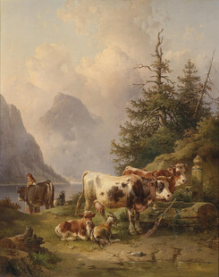 山间牧场景色油画