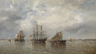 海上帆船风景油画