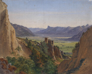 山间城堡风景油画