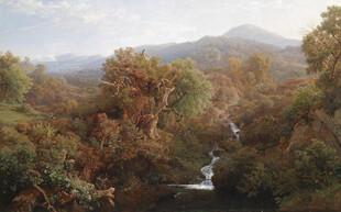 山林间潺潺溪流风景画