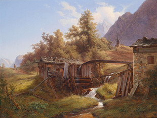 乡村破旧小屋旁的自然景致