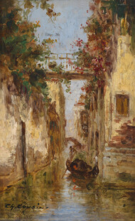 河畔风景油画