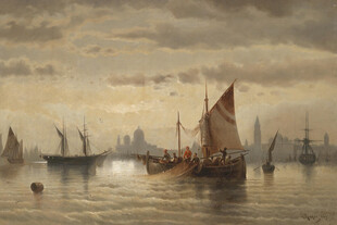 海上帆船风景油画