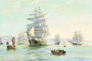海上帆船群古典航海景象