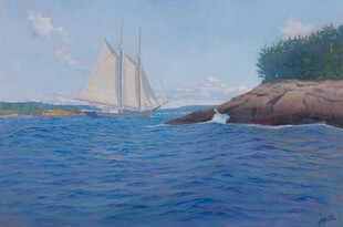 海上帆船风景油画