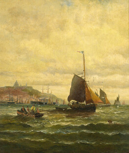海上帆船风景油画