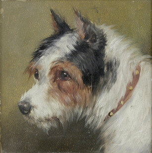 复古风三色犬肖像画