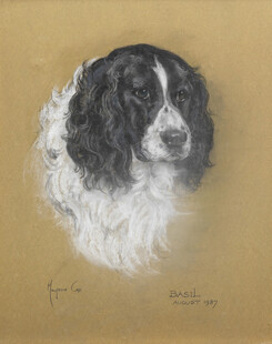 黑白卷毛犬肖像画