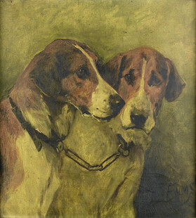 依偎的双犬油画