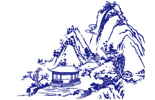 中式山水亭阁蓝线图