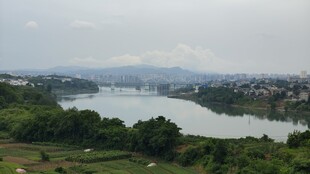河畔城市风光远眺