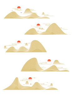 中式山水日出风景插画