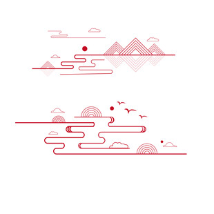 中式简约山水线条插画