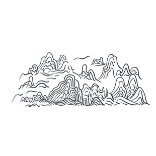 水墨山水简笔勾勒图