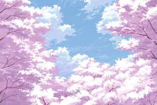 梦幻樱花树与蓝天美景