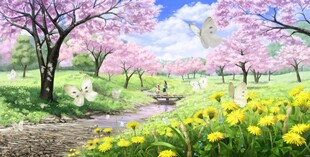 春日繁花烂漫的美丽小径